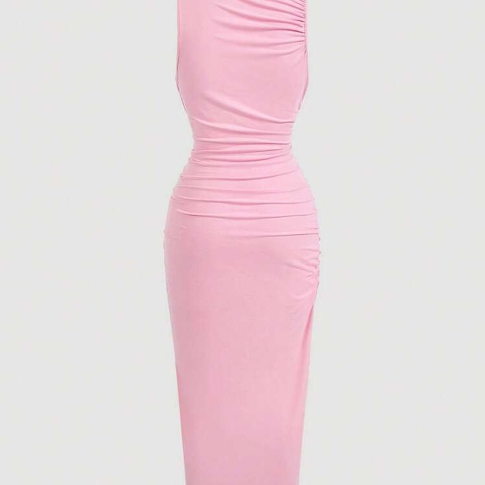Elegant Pink Ruched Dress - Picture 2 of 5